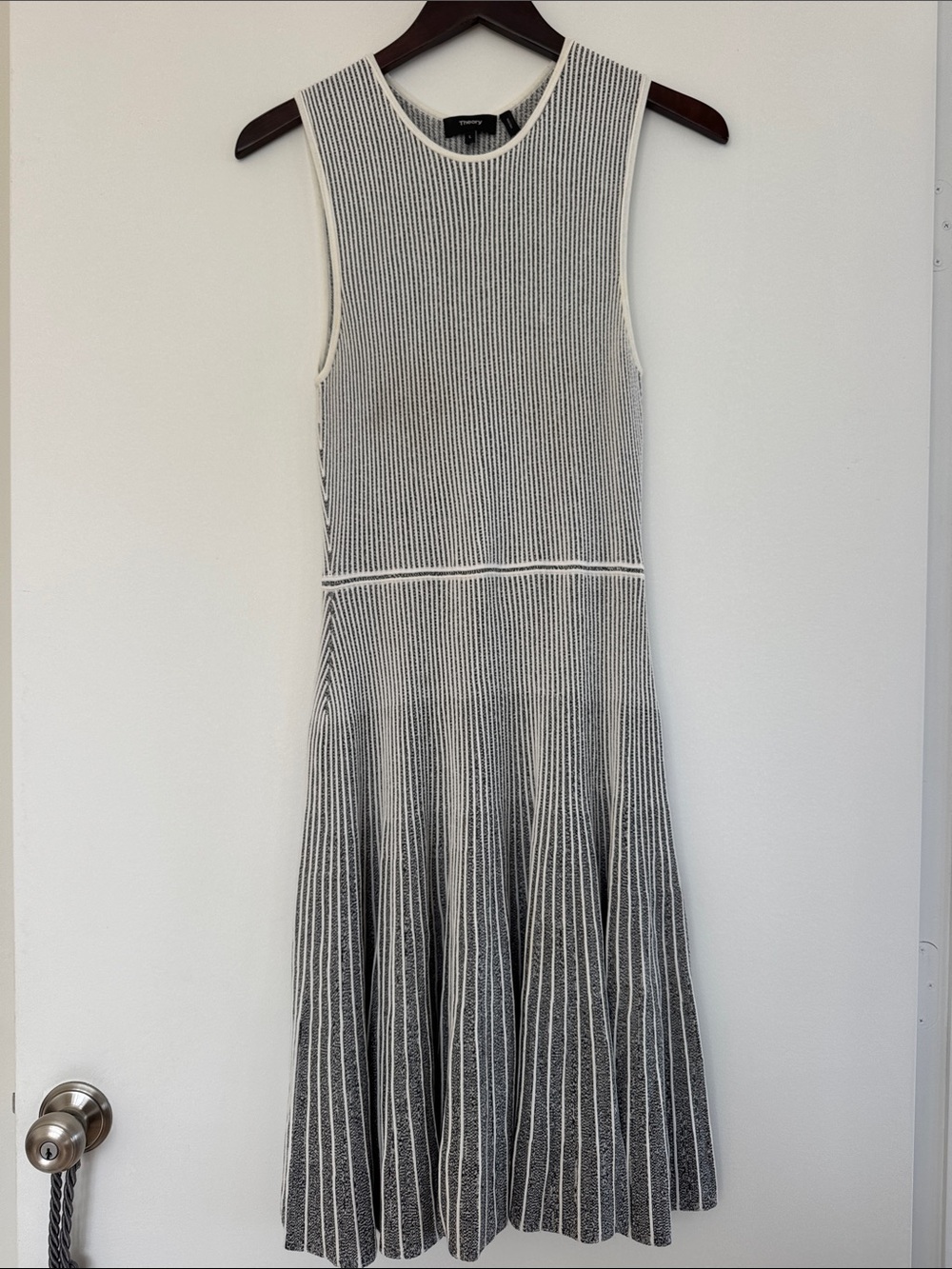 Theory Black and White Striped Knit Midi Dress
